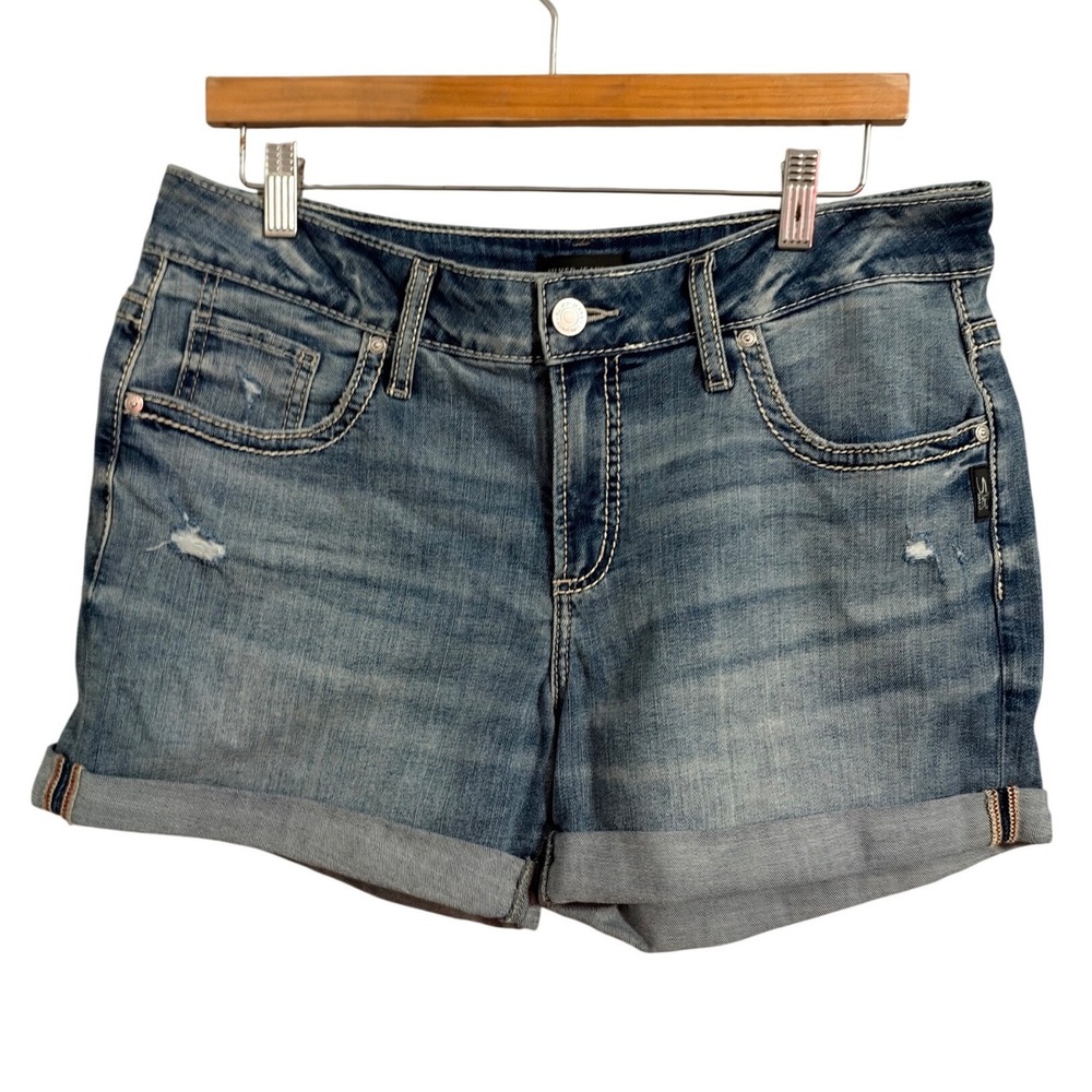 Silver Jeans Co Boyfriend Shorts Womens W31 Blue Medium Wash Cuffed Distressed